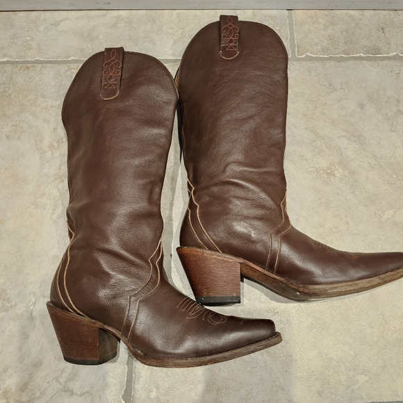 Western Brown Cowboy Tall Boots J.B Dillon Pointed Toe - Picture 4 of 13